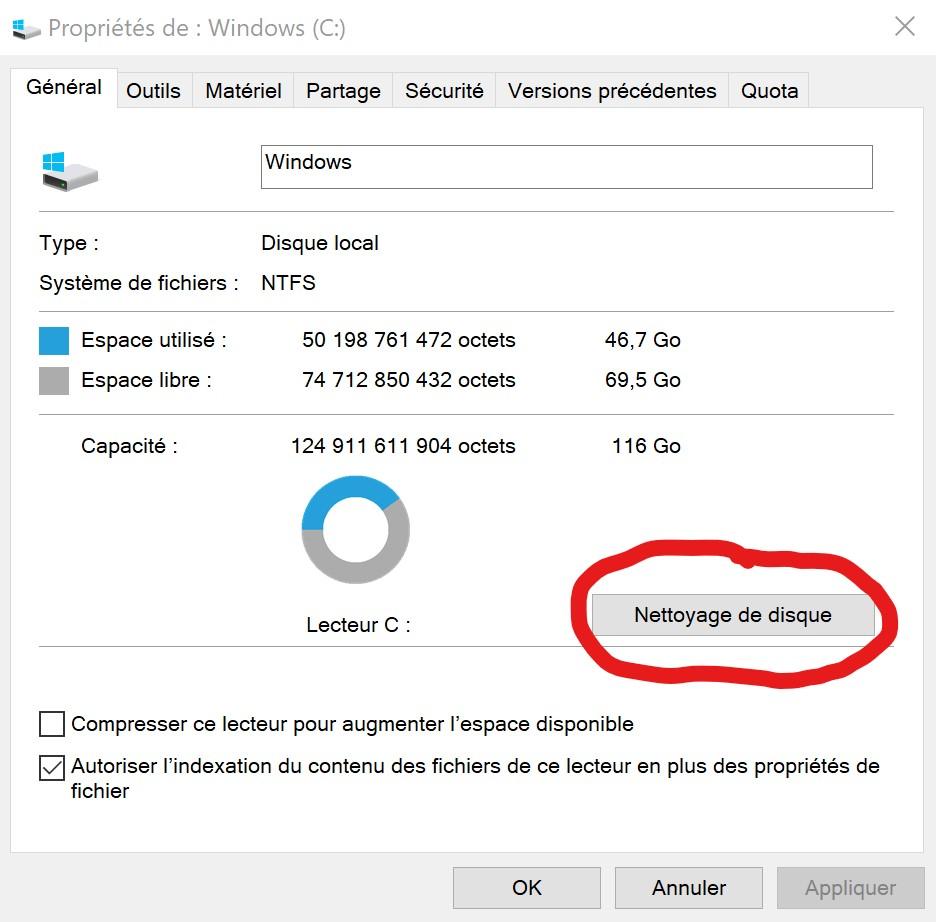 2 propriete disque - Tuto Nettoyage & Optimisation