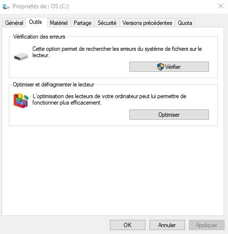 outils - Réparation du disque dur avec l'outil Windows.