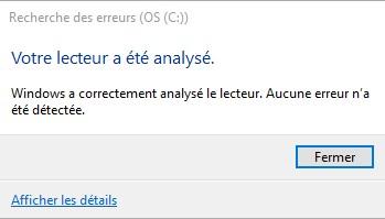 resultatok - Réparation du disque dur avec l'outil Windows.