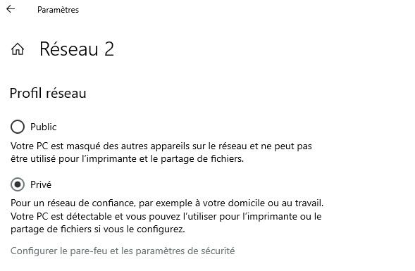 choix reseau 1 - Problème de partage réseau - Windows 10