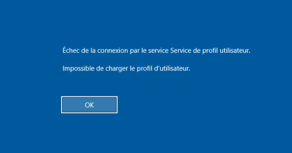 Échec de l’ouverture de session par le service: « Service de profil utilisateur »