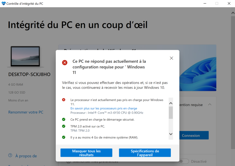 10 echec 900x636 - Tutoriel : Mise à jour vers Windows 11